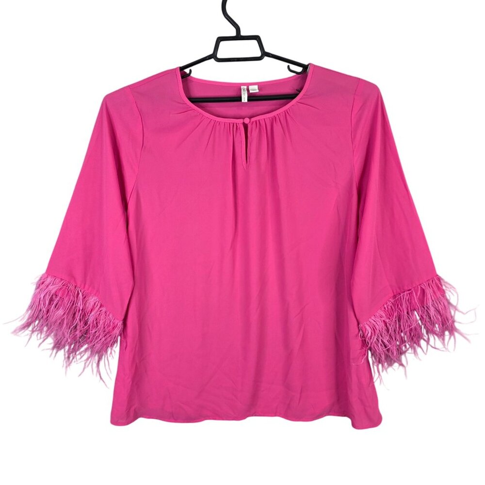 Womens Cato Pink Blouse Feather Trim Sleeves 100% Polyester Elegant Size 18/20